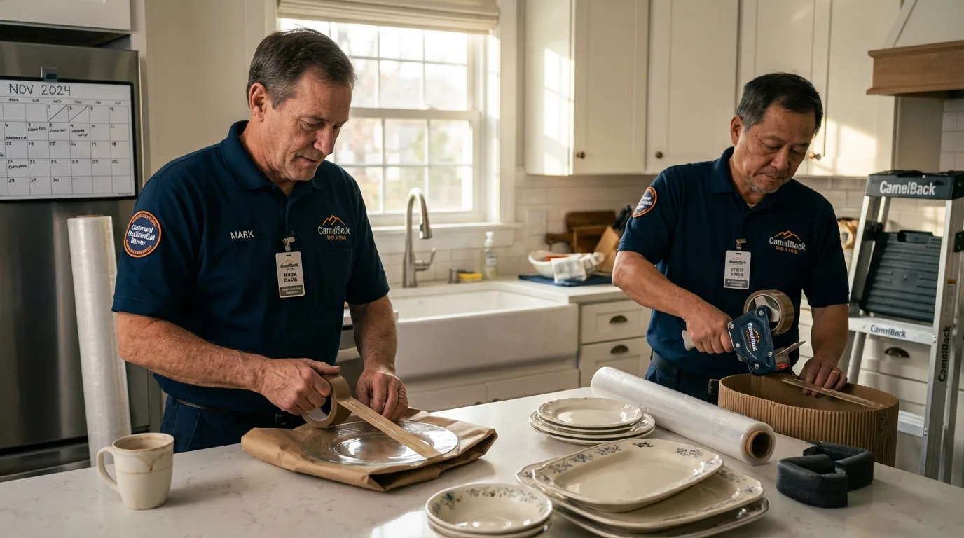 Professional crew packing kitchen dishware in Great Barrington, MA